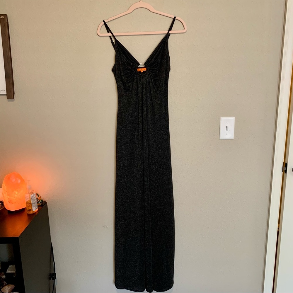 Y2k Scoop Black And Gold Keyhole Shimmer Gown - image 7